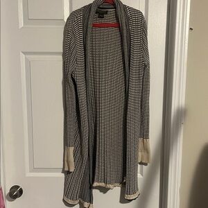 Eddie Bauer Black and Cream Long Open-Front Cardigan 100% Cotton